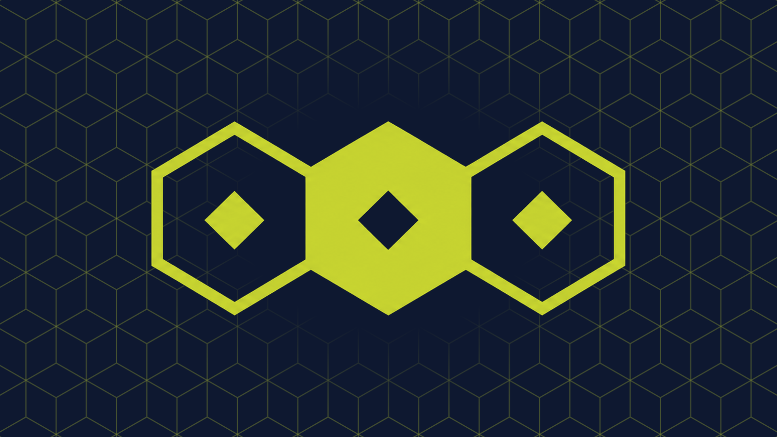 Three honeycomb cells in a row, each holding the same small diamond, the centre cell filled.